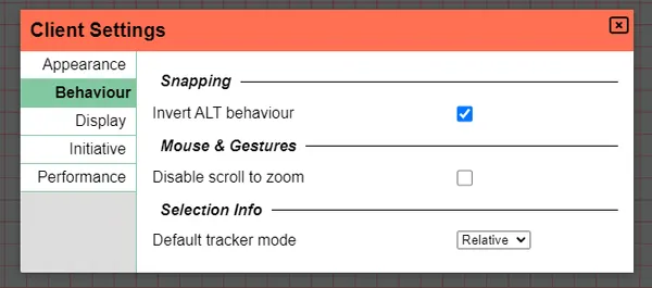 Behaviour Settings