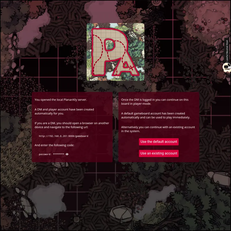 Gameboard PA server pre-login page